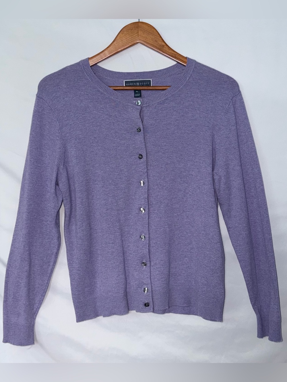 New Karen Scott Purple Button Crewneck Cardigan Retro Cotton Size Petite Large